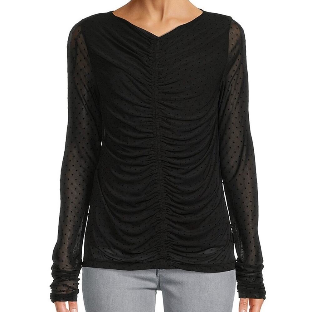 New ~ LAUNDRY BY SHELLI SEGAL ~ Ruched Long Sleeve Blouse Top Size Medium